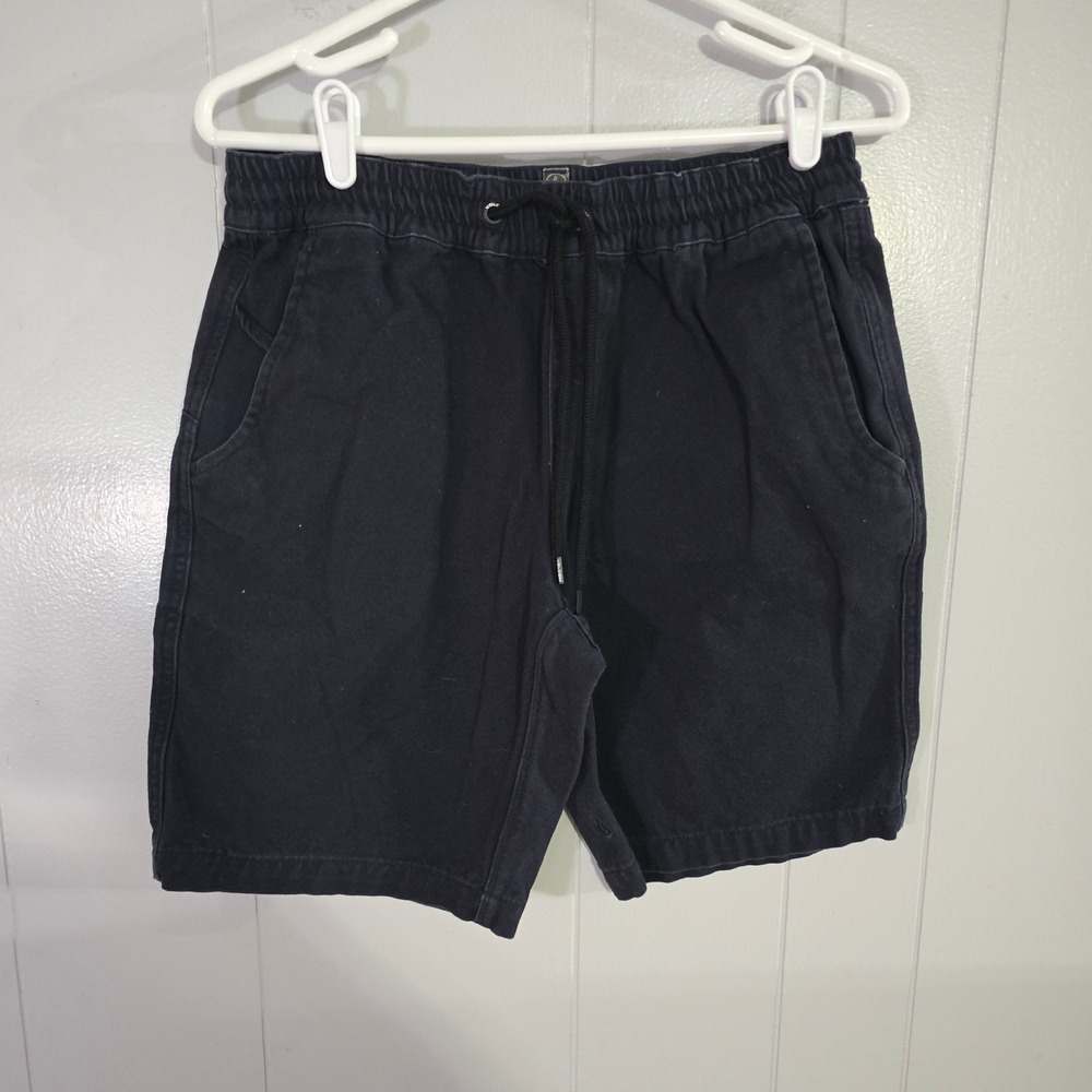 Volcom Elastic Waist Drawstring Shorts Mens Small Black Good Skate‎ Surf Casual